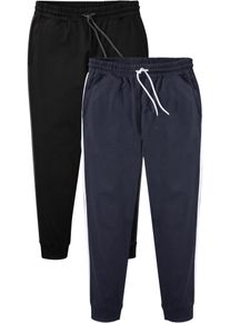 Jogginghose bonprix, Herren, Gr. 52/54, N-Gr, blau (schwarz, dunkelblau), Web, Obermaterial: 60% Baumwolle, 40% Polyester, regular fit, Hosen Jogginghose, mit weichem Innenmaterial, mit seitlichen Kontraststreifen