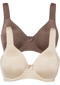 T-Shirt-BH bonprix "T-Shirt BH mit B&uuml;gel und Glanzeffekt (2er Pack)", Damen, Gr. 75, Cup E, mattbraun, sandbeige, Obermaterial: 88% Polyamid, 12% Elasthan. Futter: 88% Polyamid, 12% Elasthan. Netz: 83% Polyamid, 17% Elasthan, unifarben, BHs T-Shirt-BH, mit B&uuml;ge und Glanz-Effekt
