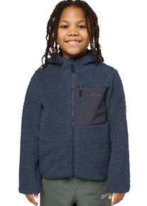 Fleecejacke Jack Wolfskin "ICE CURL HOOD JACKET K", Kinder, Gr. 164, midnight sky, Fleece, Obermaterial: 100% Polyester, normal, hoch geschlossener Ausschnitt, eingesetzt eingefasste Kante, Jacken Fleecejacke, &Uuml;bergangsjacke mit Kapuze, mit Brusttasche mit Rei&szlig;verschluss