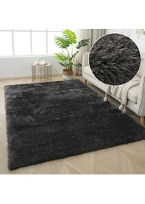 Hochflor-Teppich OTTO HOME "Micro Shaggy, aus weicher Mikrofaser" Gr. 34, grau (anthrazit), B:190cm H:53mm L:280cm, Kunstfaser, Teppiche, Hochflor-Teppich, weich, flauschig, Uni-Farben, Wohnzimmer, Schlafzimmer, Kinderzimmer