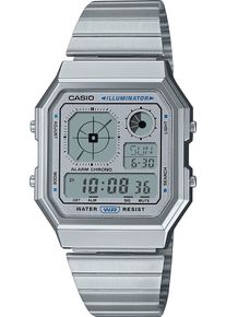 Chronograph CASIO VINTAGE, grau (edelstahlfarben, grau, silberfarben), Armbanduhren, Damen, silberfarben, Chronograph, Quarzuhr, Armbanduhr, Damenuhr, Herrenuhr, Edelstahlarmband, digital