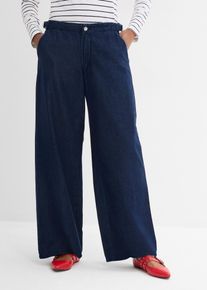 Weite Jeans bonprix, Damen, Gr. 44, N-Gr, tiefblau denim ungewaschen (l&auml;nge: regul&auml;r), Denim/Jeans, Obermaterial: 66% Baumwolle, 34% Lyocell (TENCEL&trade;), loose fit, Jeans Weite Jeans, lockerer Schnitt, gerade Passform, mittlerer Bund