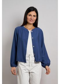 Blusenjacke Seidel Moden "Otto exclusiv", Damen, Gr. 48, denim, Web, Obermaterial: 85% Viskose, 15% Polyamid, unifarben, normal h&uuml;ftlang, Rundhals, elastischer Bund, Jacken Blusenjacke, mit Knopfleiste - Viskose - MADE IN GERMANY