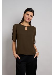 Chiffonbluse Seidel Moden "Otto exclusiv", Damen, Gr. 34, braun (kaffee), Web, Obermaterial: 100% Polyester. Futter: 95% Viskose, 5% Elasthan, unifarben, l&auml;ssig geschnitten h&uuml;ftbedeckend, Rundhals, Blusen Chiffonbluse, Halbarm mit Cut-Out-Detail und Glitzerstein - MADE IN GERMANY