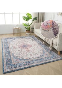 Teppich OTTO HOME "Omar, Druckteppich, orientalisches Design, mehrfarbig, bedruckt" Gr. 35, blau, B:200cm H:13mm L:290cm, Kunstfaser, Teppiche, Teppich, Orient-Optik, Vintage Design, weich, Wohnzimmer, Schlafzimmer