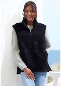 Fleeceweste ELBSAND, Damen, Gr. 42, schwarz, Obermaterial: 100% Polyester, unifarben, gerade h&uuml;ftlang, Westen Fleeceweste, mit seitlichen Rei&szlig;verschl&uuml;ssen und hohem Kragen, Topseller
