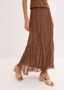 Plisseerock bonprix, Damen, Gr. 48, hellbraun, sandbeige gepunktet, Chiffon;Crash;Web, Obermaterial: 100% Polyester. Futter: 100% Polyester, Crashoptik, gepunktet, A-Linie kn&ouml;chelfrei, R&ouml;cke Plisseerock, mit Elastikbund, in A-Linie, mit Crash-Optik, Topseller