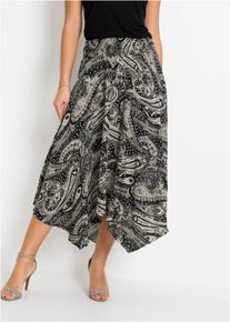 Midirock bonprix, Damen, Gr. 42, schwarz (schwarz, sandbeige paisley (l&auml;nge: regul&auml;r)), Web, Obermaterial: 100% Viskose, Paisley, bedruckt, loose fit ca. Mitte Wade, R&ouml;cke Midirock, aus Viskose, Loose Fit, mit elastischem Bund mit Smokb&uuml;ndchen, Topseller