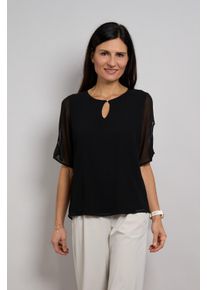 Chiffonbluse Seidel Moden "Otto exclusiv", Damen, Gr. 36, schwarz, Web, Obermaterial: 100% Polyester. Futter: 95% Viskose, 5% Elasthan, unifarben, l&auml;ssig geschnitten h&uuml;ftbedeckend, Rundhals, Blusen Chiffonbluse, Halbarm mit Cut-Out-Detail und Glitzerstein - MADE IN GERMANY