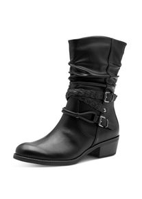 Cowboy Stiefelette Marco Tozzi, Damen, Gr. 38, schwarz, Lederimitat, Schuhe Cowboy Stiefelette, Blockabsatz, Kurzstiefel, Westernstiefelette mit Flecht-Zierriemchen