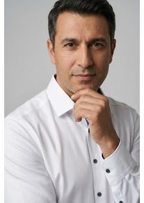 Businesshemd OLYMP "No. Six super slim", Herren, Gr. 42, N-Gr, bunt (wei&szlig;, blau, kontrastfarbene details), Web, Obermaterial: 97% Baumwolle, 3% Elastolefin, sehr schmal, eckige 1-Knopf-Manschette verstellbar, Hemden Businesshemd, Topseller