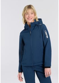 Softshelljacke CMP "WOMAN JACKET ZIP HOOD", Damen, Gr. 52, blau (blau ink), Obermaterial: 96% Polyester, 4% Elasthan. Futter: 100% Polyester, Jacken Softshelljacke, sportlicher Stil, w&auml;rmend, wind- und wasserabweisend, &Uuml;bergangsjacke