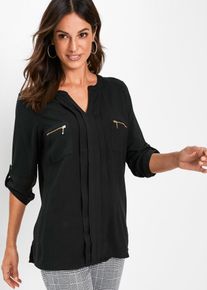 Tunika bonprix, Damen, Gr. 36, schwarz, Obermaterial: 100% Viskose, figurumspielend, Tuniken Tunika, figurumspielende Passform, mit langem Arm, mit eingelegten Falten, Topseller