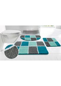 Badematte OTTO HOME "Anna mit Kachelmuster, Badvorleger, Badezimmer Teppich, Duschvorleger" Gr. 4, blau, H:20mm, Polyester, Badematten, Badematte, Badteppich, Hoch-Tief Effekt, Modern, Weich