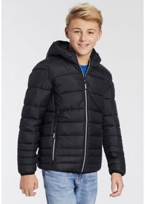 Steppjacke CMP "KID JACKET FIX HOOD", Jungen, Gr. 152, schwarz (nero), Obermaterial: 100% Polyester. Futter: 100% Polyester. Wattierung: 100% Polyester, unifarben, hoch geschlossener Ausschnitt, eingesetzt eingefasste Kante, Jacken Steppjacke, w&auml;rmend & winddicht & wasserabweisend, f&uuml;r Kinder, &Uuml;bergangsjacke