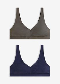 Bralette utan bygel med ekologisk bomull (2-pack) - gr&aring; - storlek 36/38 (S) - bonprix