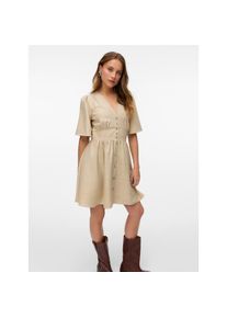 V&eacute;ro Moda Vero Moda, Damen, Minikleid &raquo;VMMELANEY 2/4 SHORT DRESS WVN NOOS&laquo; Sommerkleid, Kunsfaser, taillierte Form, Overcast Detail:Melange, S (36) - N-Gr, 