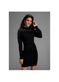 Laura Scott, Damen, Strickkleid Ohne Taschen in Mini-L&auml;nge mit edler Spitze - NEUE KOLLEKTION, schwarz, 40 - N-Gr, Strickkleid in femininer Optik f&uuml;r 