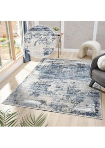 OTTO home, Teppich &raquo;Hamsa&laquo; rechteckig 9 mm H&ouml;he dezenter Glanz, Schrumpf-Garn-Effekt, im Vintage-Look, dichte Qualit&auml;t, blau, Kunstfaser, B : 80 cm 1 