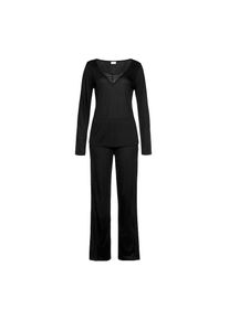 Lascana, Damen, Pyjama 2-teilig, 2 tlg. mit Details aus Spitze, schwarz, 32/34, Edler Pyjama in geradem Schnitt