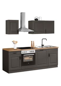 Wiho-K&uuml;chen wiho K&uuml;chen, K&uuml;chenzeile &raquo;Erla, TOPSELLER&laquo; ohne E-Ger&auml;te, Breite 220 cm, K&uuml;che: grau + Korpus: anthrazit + Arbeitsplatte: Kastelleiche Nachbildug,