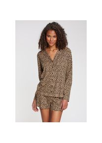 s.Oliver, Damen, Pyjamaoberteil 1-teilig, 1 tlg. aufgesetzte Brusttasche, braun-gemustert, 36/38, Pyjamaoberteil mit Reverskragen