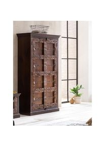 Sit, Stauraumschrank &raquo;Almirah&laquo; mit Schnitzereien und Metallapplikationen, braun, Massivholz, Recyceltes Altholz,