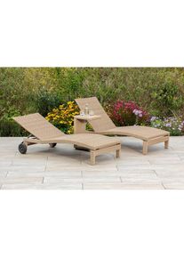 Merxx, Garten-Essgruppe &raquo;Andalusia&laquo; 3 Stk. tlg. 2 Liegen mit Tisch, natur + braun, Aluminium, Kunststoff,