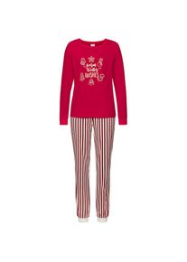Lascana, Damen, Pyjama Set, 2-teilig, 2 tlg. Mit Weihnachtlichem Muster, rot-wei&szlig;-gestreift, 40/42, Weihnachtlicher langer Pyjama