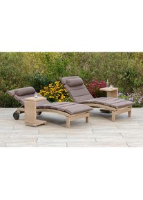 Merxx, Garten-Essgruppe &raquo;Andalusia&laquo; 4 Stk. tlg. 2 Liegen mit Auflagen, 2 Beistelltische, natur + braun, Aluminium, Kunststoff,