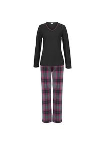 Lascana, Damen, Pyjama 2-teilig, 2 tlg. mit kuscheliger Flanellhose, schwarz-pink-kariert, 38, Kuscheliger Pyjama im Karomuster