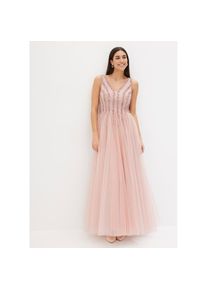 bonprix, Damen, Maxikleid aus feinem T&uuml;ll, mit Paillettenstickerei im Oberteil, ohne &Auml;rmel, rosa, 50 - N-Gr, Feiner T&uuml;ll sorgt f&uuml;r ein angenehmes 