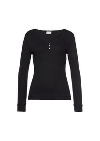 Lascana, Damen, Pyjamaoberteil 1-teilig, aus Rippstrick, schwarz, 40/42, Kuschelweiches Longsleeve