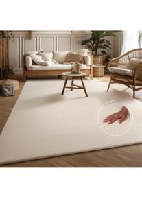 my home, Teppich &raquo;Ciney, LAGERR&Auml;UMUNG!&laquo; rechteckig 16 mm H&ouml;he Kurzflor, Hoch-Tief Effekt, Uni Farben, Scandi Design, besonders weich, Creme, Polyester