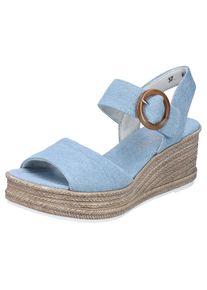 Rieker, Damen, Keilsandalette Sommerschuh, Plateausandale, Urlaubschuh mit Klettverschluss, jeansblau, 40, Sandalette mit gro&szlig;er Zierschlie&szlig;e