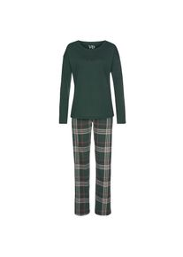 Vivance Dreams, Damen, Pyjama 2-teilig, 2 tlg. mit Schriftprint und gemusterter Hose, dunkelgr&uuml;n-kariert, 36/38, Pyjama mit breitem elastischem Bund 