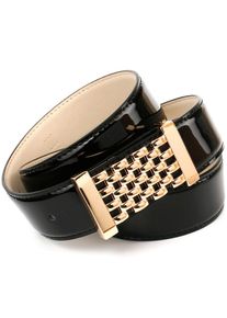 Anthoni Crown, Damen, Lederg&uuml;rtel Lackoptik mit goldfarbener Schnalle, schwarz, 80, Hochwertiges Leder