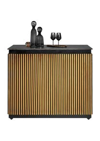 Ambia Garden Barschrank, Schwarz, Goldfarben, Holz, Eukalyptusholz,Mangoholz, Eukalyptusholz,Mangoholz, Eukalyptusholz,Mangoholz,Eukalyptusholz,Mangoholz, vollmassiv, Blattgold-Imitation, 2 F&auml;cher, 2 Schublade(n) Schubladen, 130x109x60 cm, Esszimmer, Barm&ouml;bel, Barschr&auml;nke & Theken