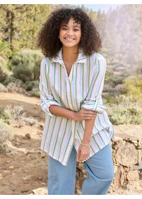 sheego Damen Gestreifte Bluse in Seersucker-Qualit&auml;t in wei&szlig;-hellros&eacute;-gestreift ,Gr&ouml;&szlig;e 50, Witt, 65% Baumwolle, 35% Viskose