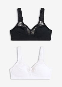 Reggiseno minimizer in cotone biologico senza ferretto (pacco da 2), Nero, Taglia 75C, bonprix