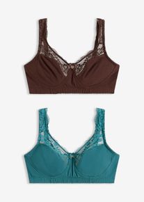 Reggiseno senza ferretto con cotone biologico (pacco da 2), Marrone, Taglia 100B, bonprix