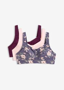 Reggiseno senza ferretto in misto cotone (pacco da 3), viola, Taglia 95B, bonprix