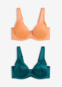 Reggiseno t-shirt con ferretto ed effetto lucido (pacco da 2), Petrolio, Taglia 90F, bonprix