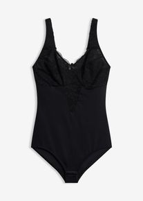 Body senza ferretto con pizzo ed effetto modellante medio, Nero, Taglia 50, bonprix