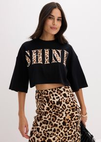 T-shirt cropped in puro cotone biologico, Nero, Taglia 58/60 (XXL), bonprix