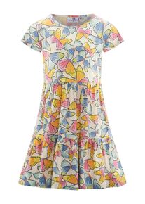 Sommerkleid happy girls, M&auml;dchen, Gr. 98, N-Gr, Kurzarm, Jersey, bunt (beige), Jersey, Obermaterial: 95% Baumwolle, 5% Elasthan, bedruckt, Basic kniebedeckend, Rundhals, Kleider Sommerkleid