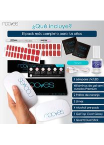 Nooves, Nagellack, Beauty Starter Kit Rot mit 2 Gel-Nagelfolien + UV/LED Nail Dryer + Gel Top Coat Glossy + Quar (Gel-Effekt Nagellack)