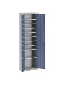 Mauser Magazijnkast, zonder magazijnbakken, h x b x d = 2150 x 680 x 280 mm, tweekleurig, kastframe grijs, deuren blauw