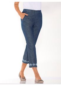 Dames 7/8-jeans met bloemenborduursel in blue-stonewashed ,maat 20, WITT, 100% Katoen