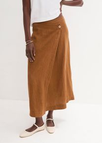 bonprix Femei Fustă petrecută din in 100%, maro, 54